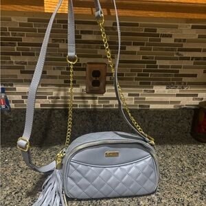 Joy & Iman Quilted Crossbody Bag in Gray with Gold Chain strap